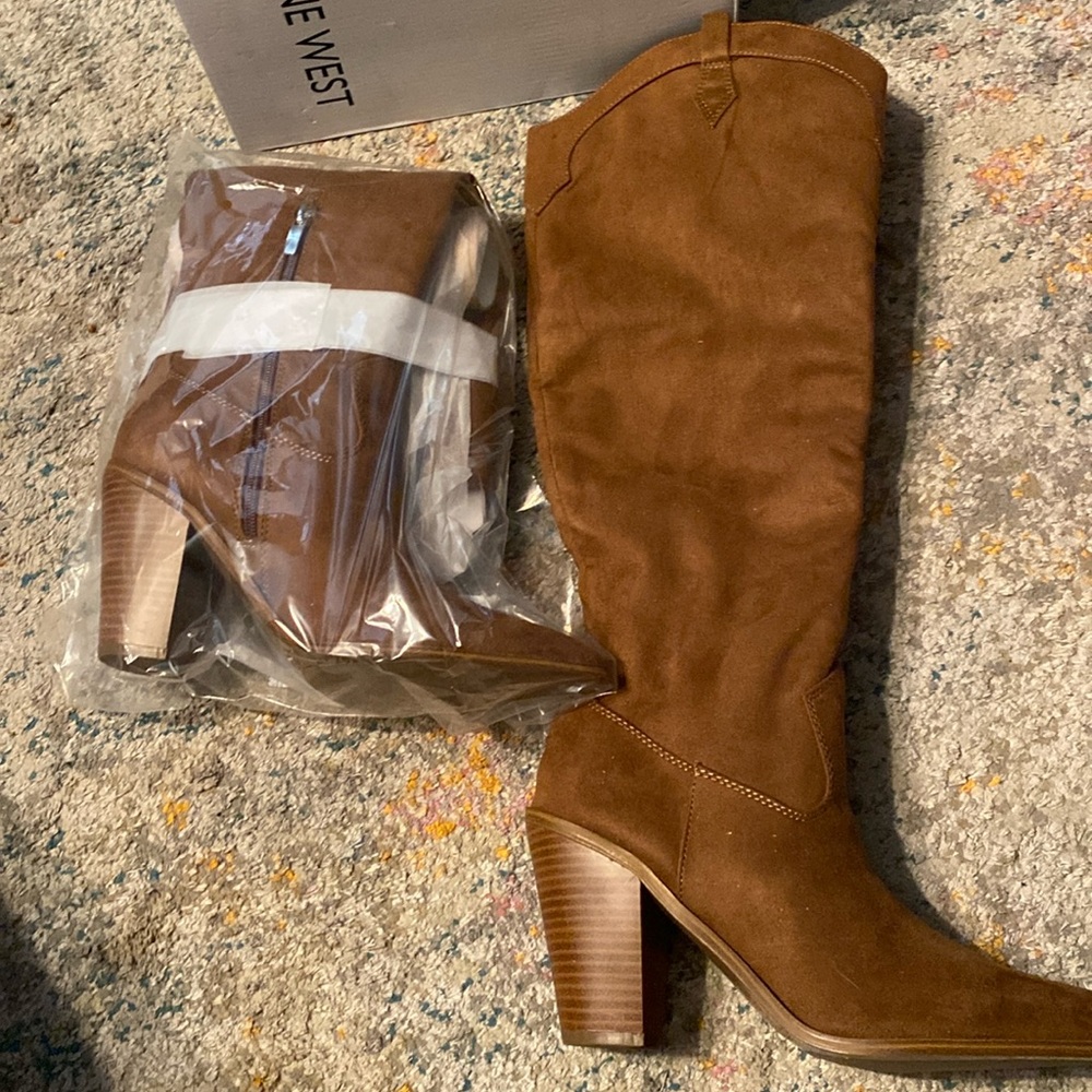 NIB Nine West Faux Suede Brown Kliva Tall Boots 9